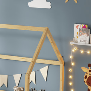 Lit Cabane Tchoupi 90 x 190 cm, Couleur Bois, Bois de Pin Naturel, avec barrières latérales de sécurité