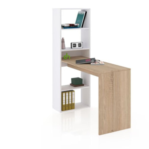 Mesa de escritorio con estantería Cosmic Blanco Artik (Blanco Mate) - Roble Canadian
