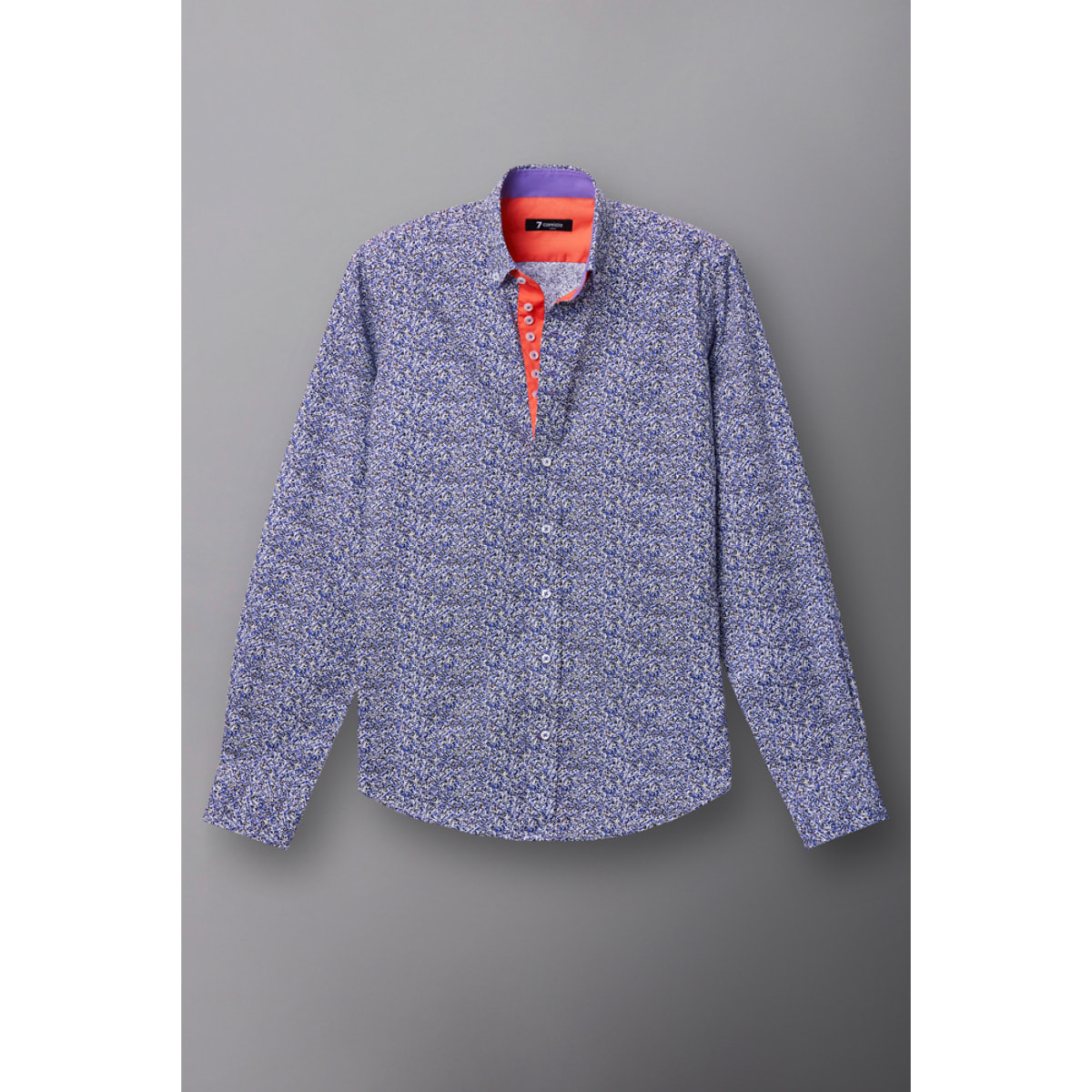 Camicia Uomo 1 Bottoni Button Down Slim Popeline Stampato Bianco/Bluette