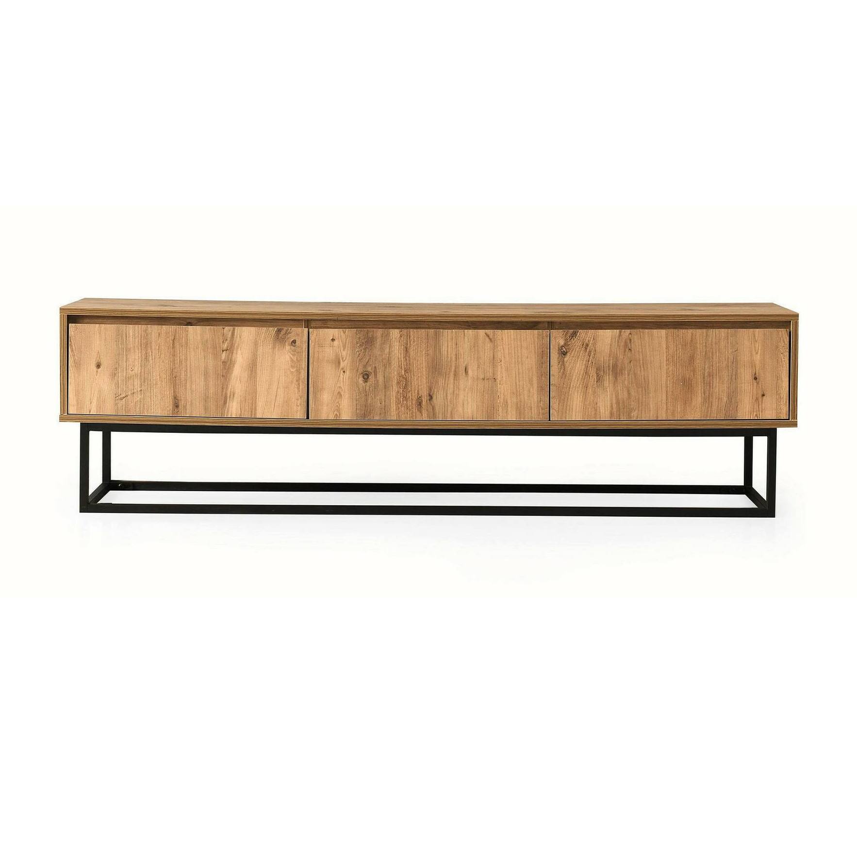 Mobile porta TV Dpinat, Credenza da soggiorno, Armadio basso per TV, Base parete attrezzata, 180x40h50 cm, Quercia e Nero