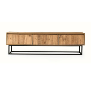 Mobile porta TV Dpinat, Credenza da soggiorno, Armadio basso per TV, Base parete attrezzata, 180x40h50 cm, Quercia e Nero