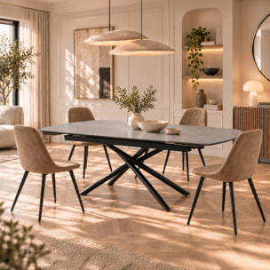 Tavolo allungabile BONIFACIO in ceramica,finitura pietra grigio e gambe in metallo verniciato nero - 160-220×80x76 cm