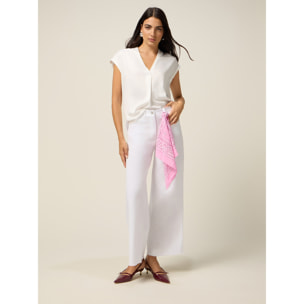 Oltre - Pantalones palazzo de algodón con pañuelo - Blanco