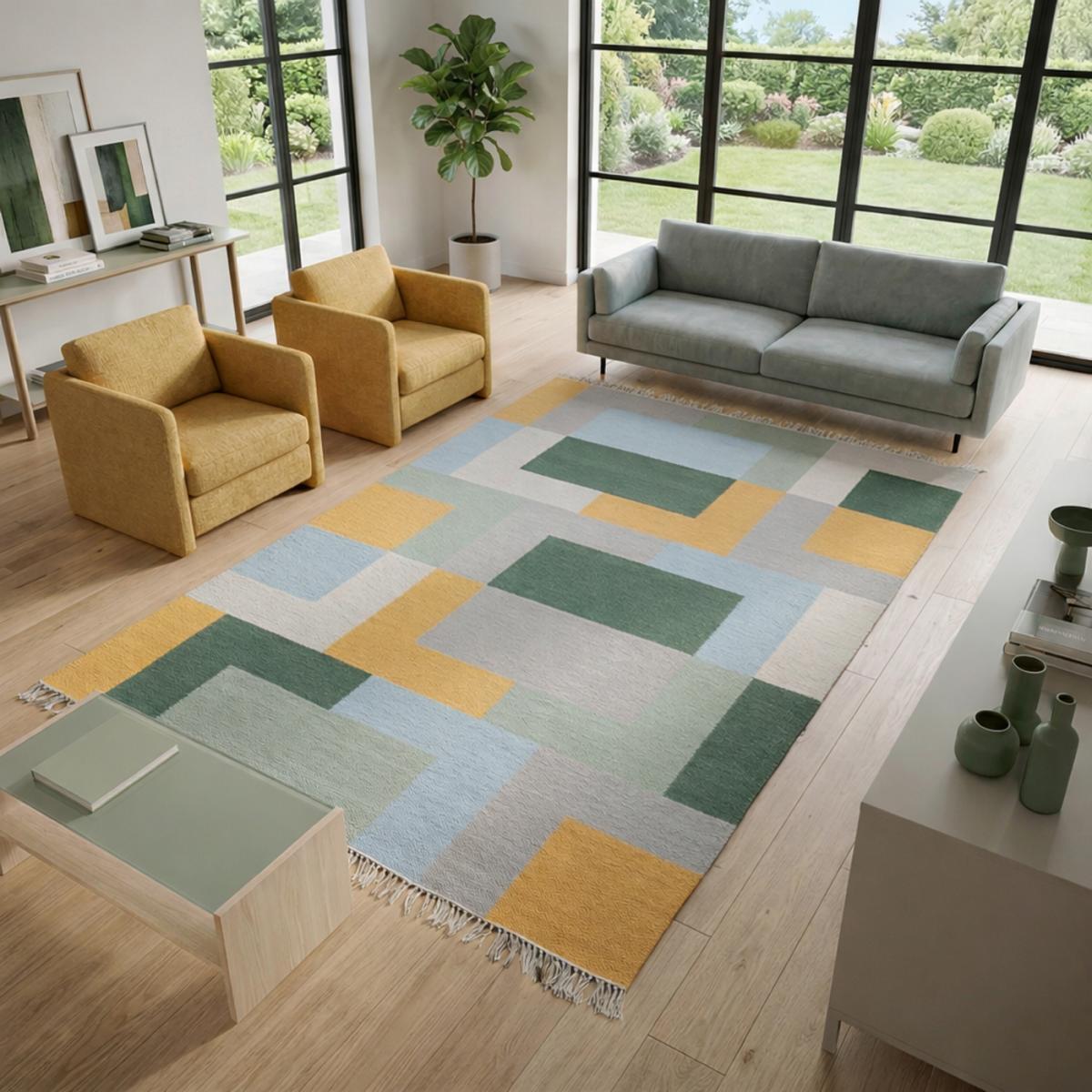 Tapis kilim fait main en laine motif géométrique