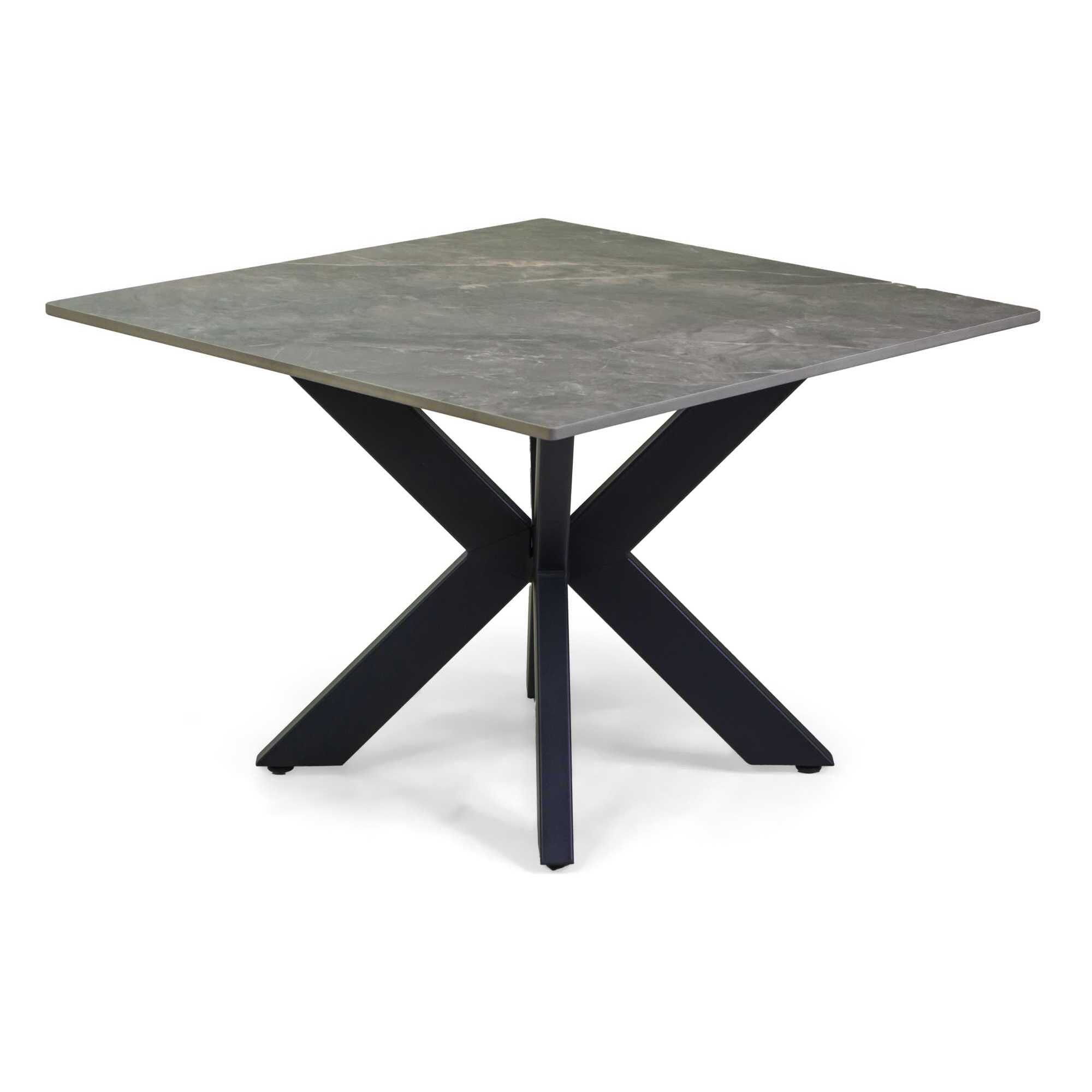 Tavolino Vacchetti in metallo con piano in pietra sinterizzata grigia cm65x65h45