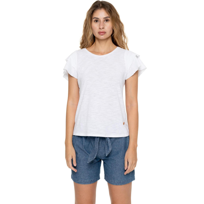 Camiseta de manga corta estilo safari urbano para mujer