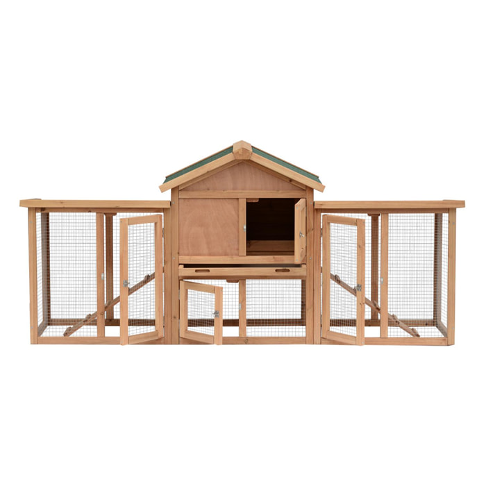 Poulailler clapier modèle chalet multi-équipé : rampes, nichoirs, perchoirs, plateau excrément, fenêtre, portes bois massif