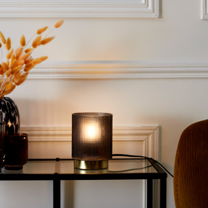 Lampe A Poser Verre Embosse Noir