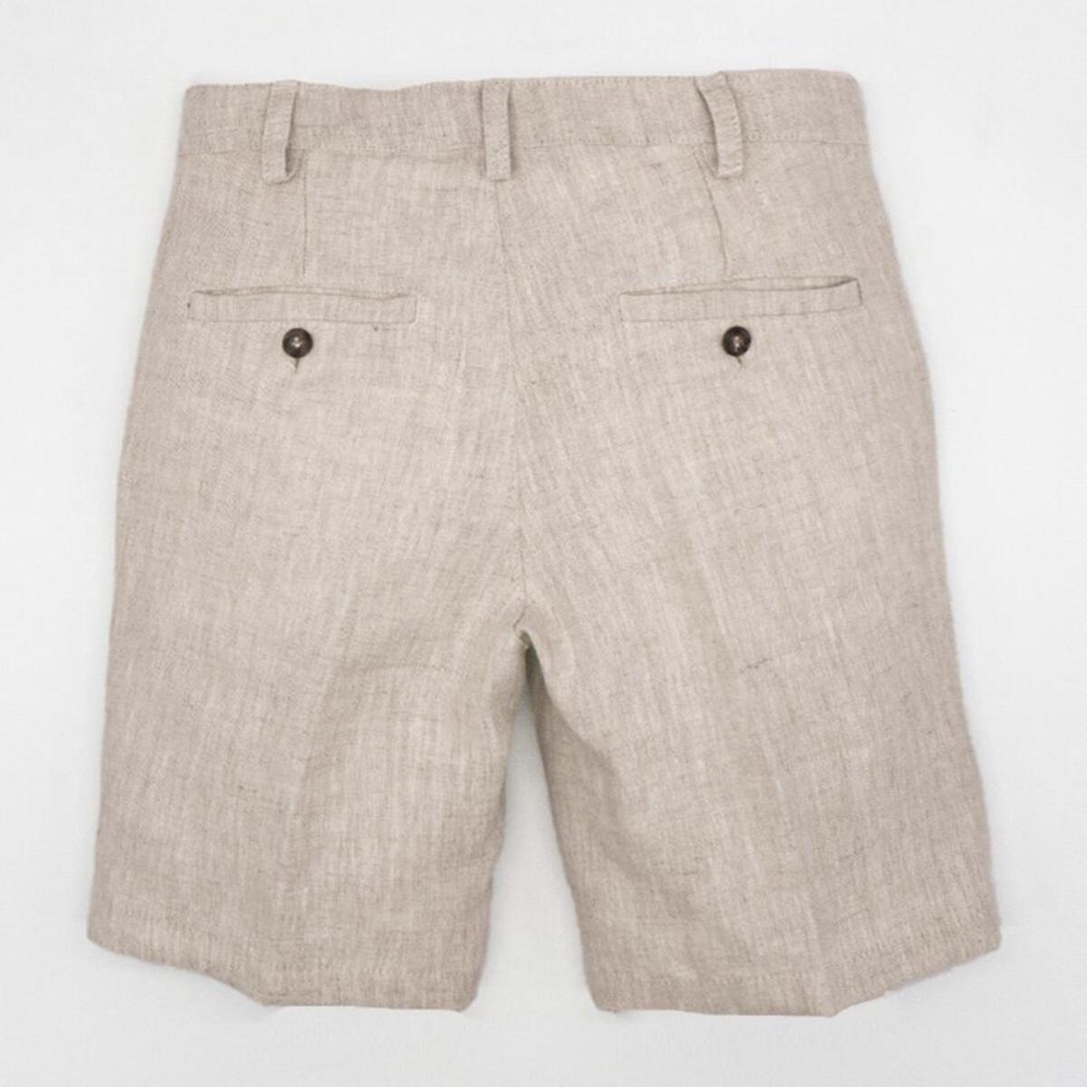 Bermuda de lino rústico natural. Con bolsillos y bragueta.
