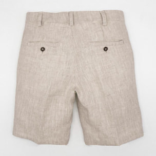 Bermuda de lino rústico natural. Con bolsillos y bragueta.