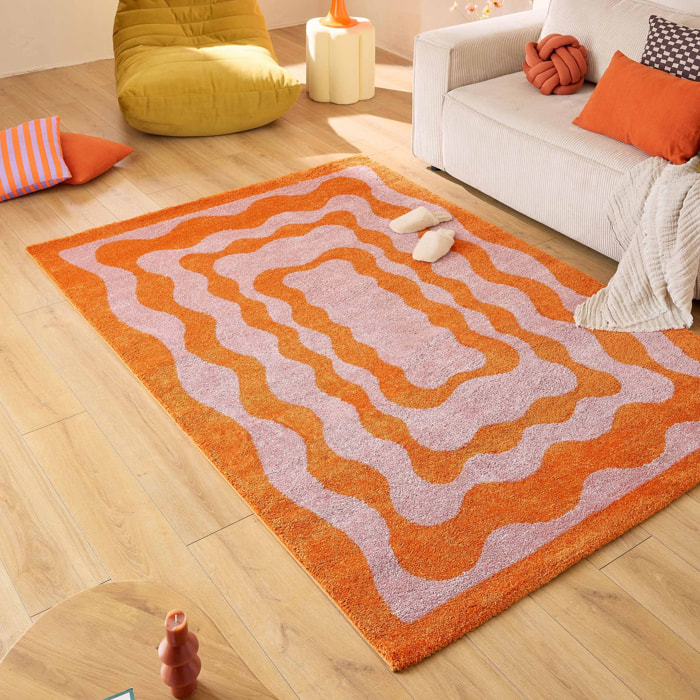 GROOVY - Tapis coloré style seventies - Confortable et moelleux - Orange