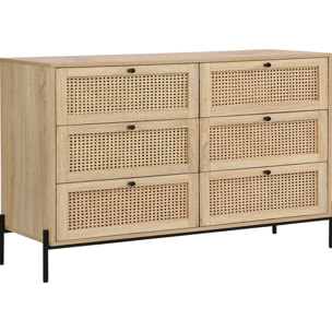 Commode 6 tiroirs en cannage et effet chêne - IRIS