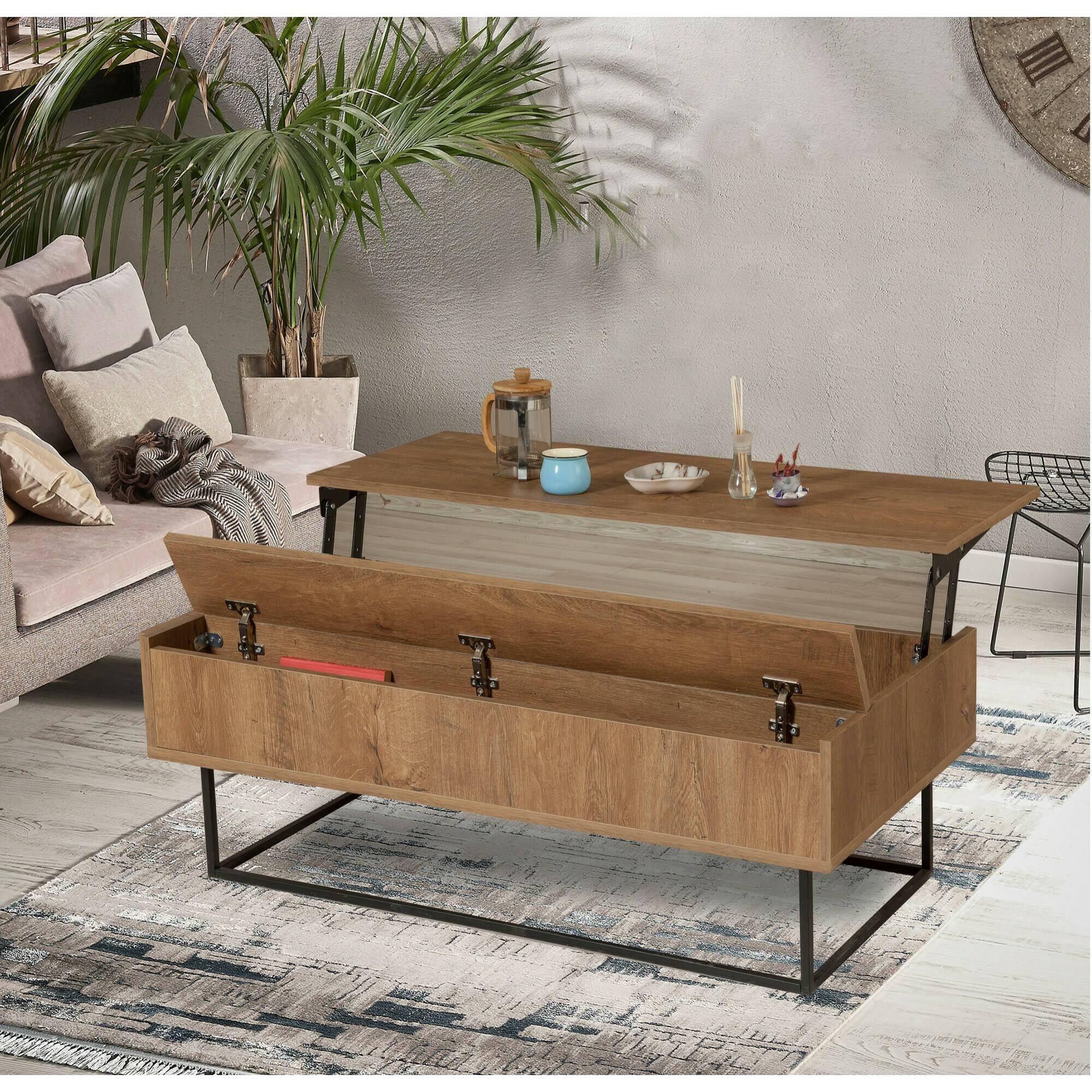 Tavolino da salotto Barghe, Tavolo basso da caffè, Portariviste per divano, Ripiano da soggiorno, 120x60h43 cm, Noce e Nero