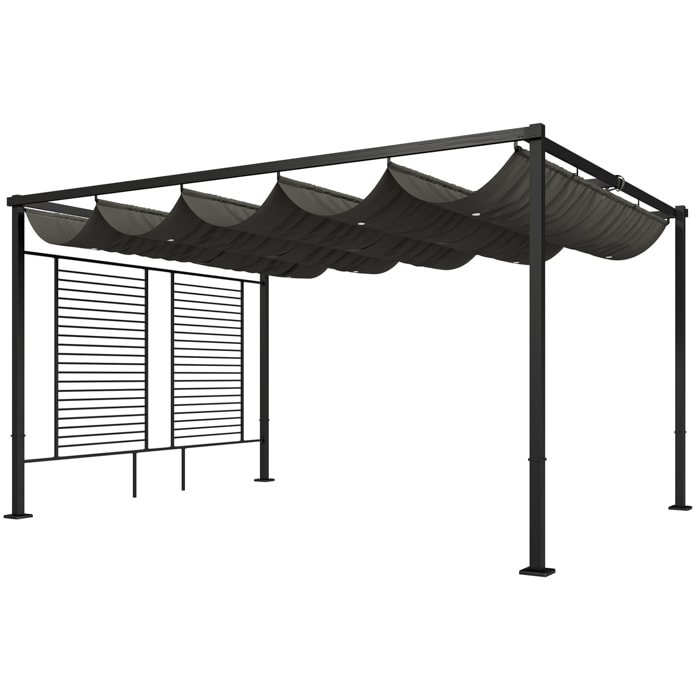 Pergola design 3x4m 2 toiles ajustables UV50+ treillis latéral acier anthracite