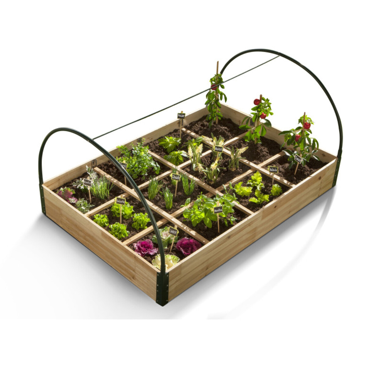 Serres de potager 12 compartiments Aroma en bois avec bâche - Lot de 2