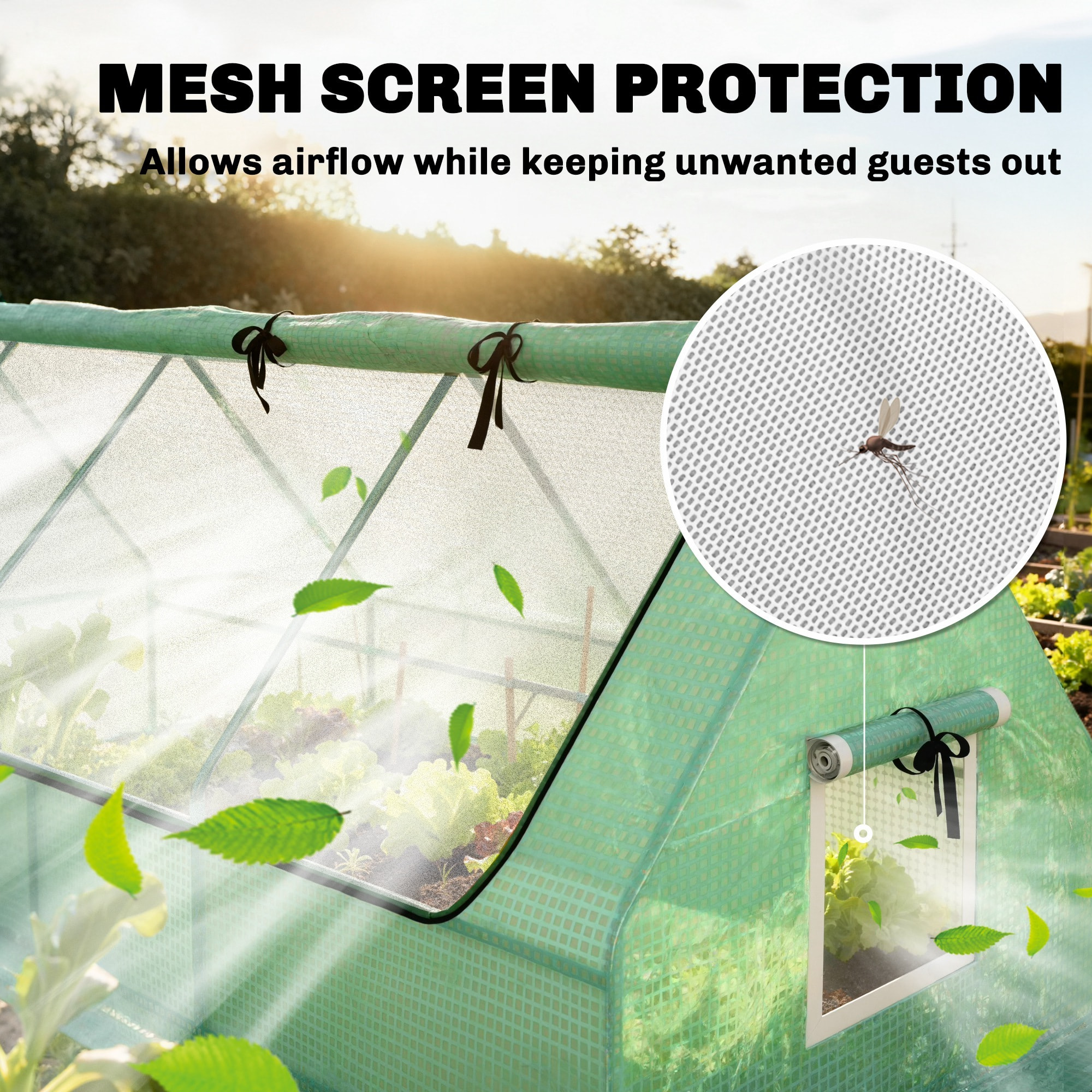 Mini serre de jardin 3 fenêtres en filet enroulables acier PE vert