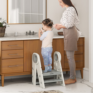 Taburete para Niños Plegable Torre de Aprendizaje Ajustable Escalera para Niños de 18-60 Meses Antideslizante para Baño Cocina Librería Dormitorio Gris y Blanco