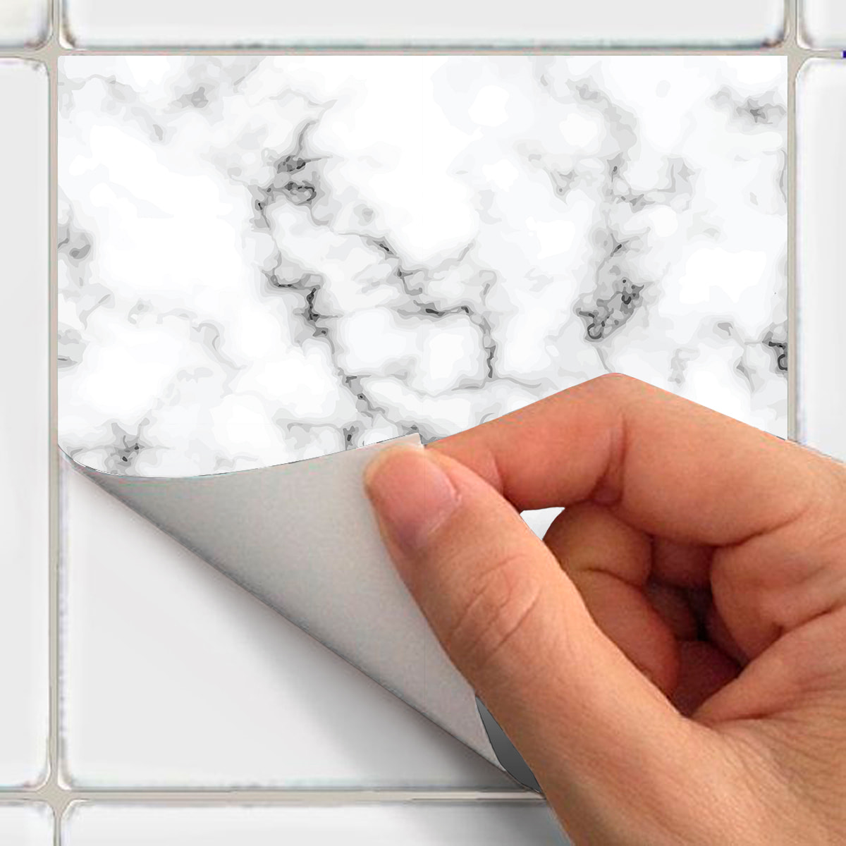 Stickers muraux - Sticker Mural Carrelage adhésif Cuisine Salle de Bain - 24 STICKERS CARRELAGES EFFET MARBRE NOIR ET BLANC