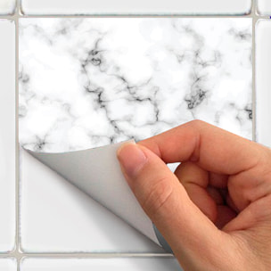Stickers muraux - Sticker Mural Carrelage adhésif Cuisine Salle de Bain - 24 STICKERS CARRELAGES EFFET MARBRE NOIR ET BLANC