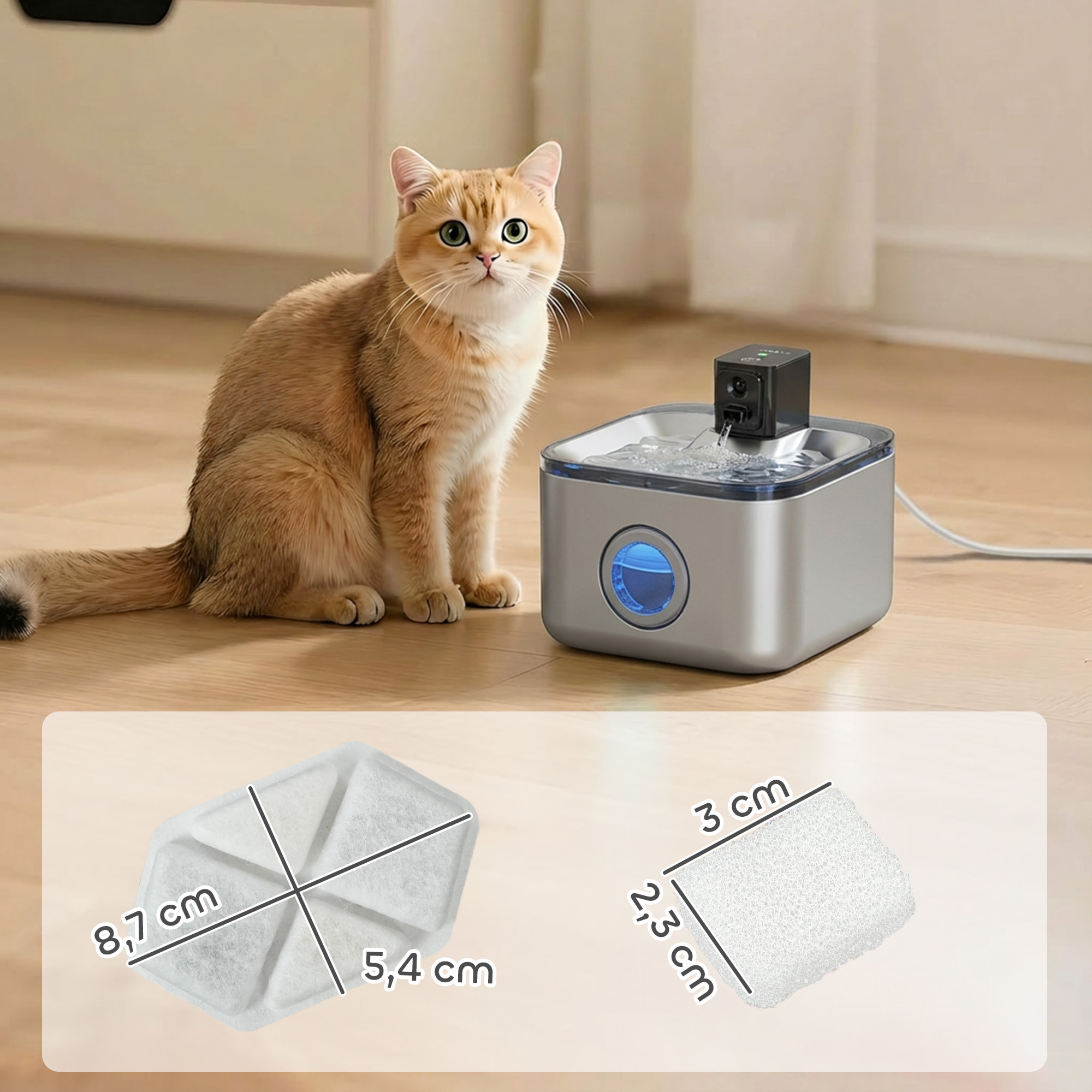 Filtre fontaine eau chat 16 pcs triple système de filtration blanc