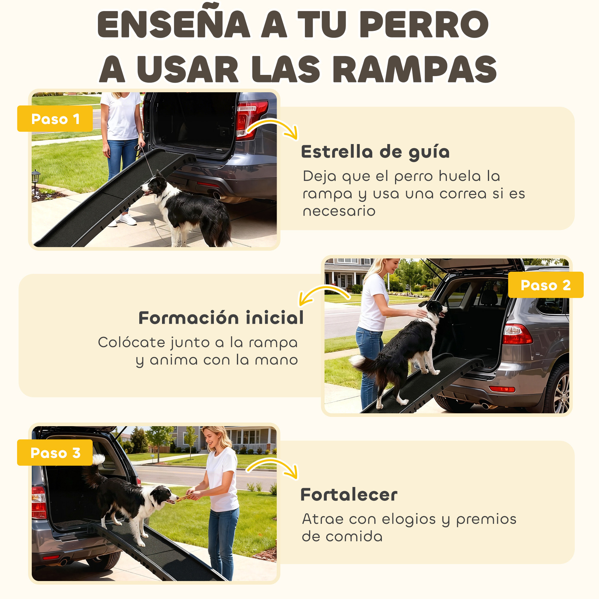 PawHut Rampa para Perros Superficie Esmerilada, 155 cm, Rampa para Perros para Coche Plegable con Asa, Ángulo Ajustable, Antideslizante, para Todas las Razas, para Cama, Sofá, Negro
