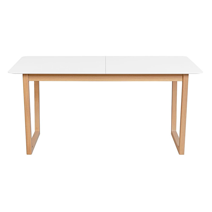 Table extensible rallonges intégrées en bois clair et blanc rectangulaire L160-240 cm LAHO