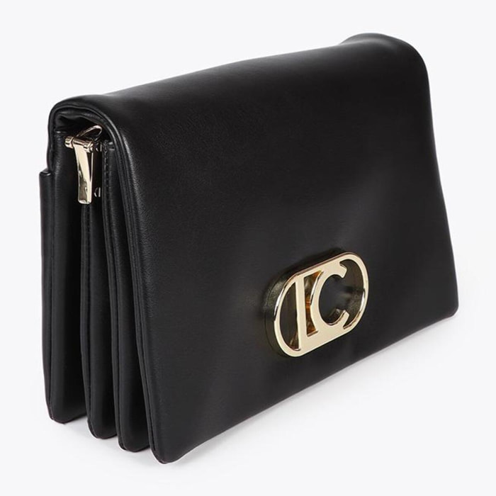 Tracolla effetto pelle con tre scomparti e patta