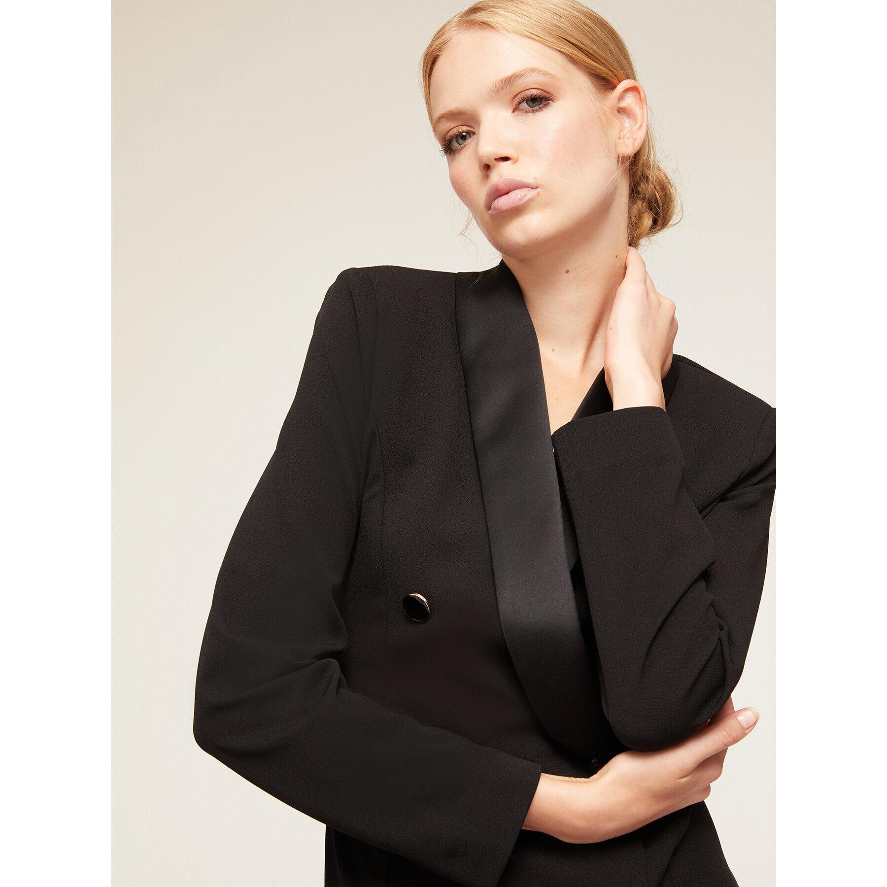 Motivi - Vestido «robe manteau» con aplicaciones de raso - Negro