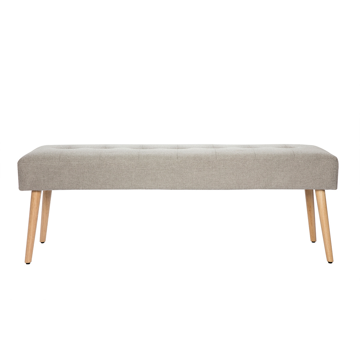 Banc scandinave capitonné en tissu effet velours texturé gris clair et bois clair L130 cm GUESTA