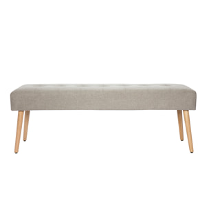 Banc scandinave capitonné en tissu effet velours texturé gris clair et bois clair L130 cm GUESTA