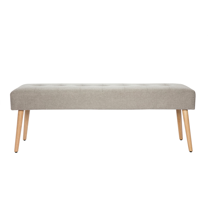 Banc scandinave capitonné en tissu effet velours texturé gris clair et bois clair L130 cm GUESTA