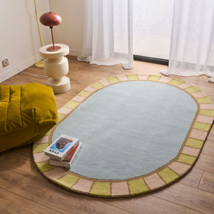 PANTONE - Tapis ovale en laine fait main RAYON TENDRE multicolore