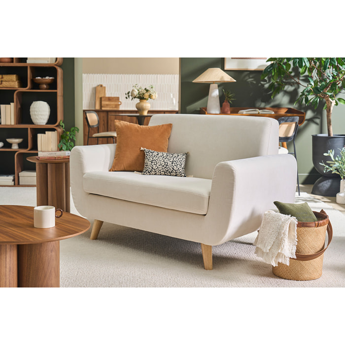 Canapé scandinave 2 places en tissu beige et bois clair PURE