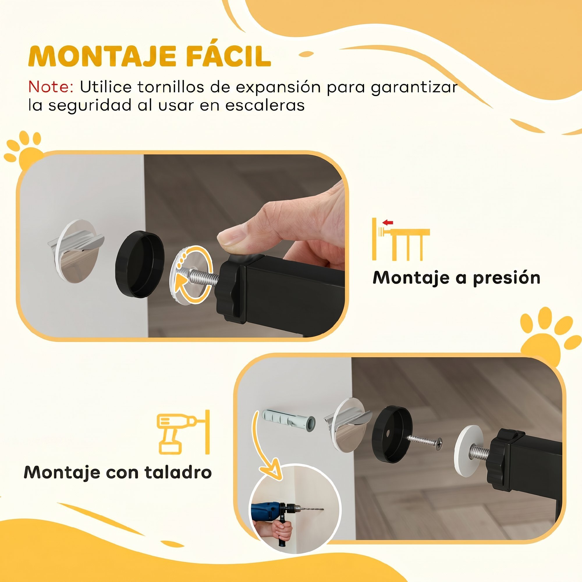 Barrera de Seguridad para Perros Pequeños Extensible 67-93,5 cm, Altura 45 cm, para Puertas y Escaleras, Puerta para Perros con Montaje a Presión, 2 Extensiones 7/14 cm, Negro