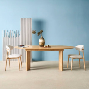 Table à manger oblongue extensible bois d'hévéa et placage chêne 6-8 places ALBANE