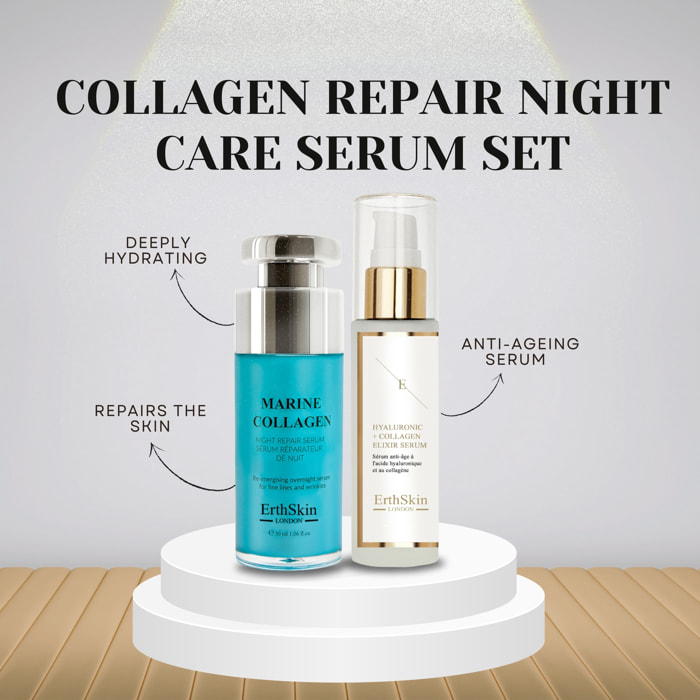 Sérum de ácido hialurónico y colágeno - 60 ml + Sérum reparador nocturno de colágeno marino 30 ml