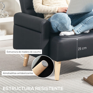 Sillón de Salón Tapizado en Cuero Sintético Butaca de Salón de 77 cm con Reposabrazos Acolchado Grueso Respaldo Acanalado y Patas de Madera para Dormitorio Sala de Estar Negro