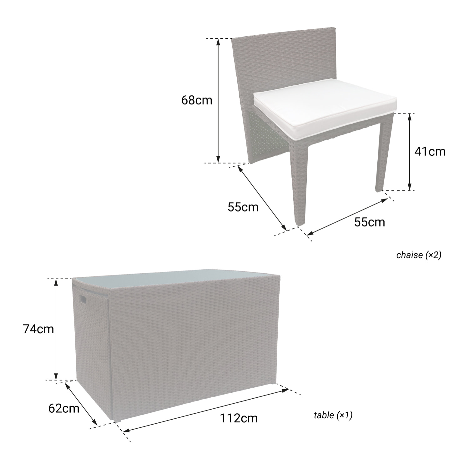 Salon de jardin encastrable SANTORIN en résine tressée grise 2 places - coussins gris