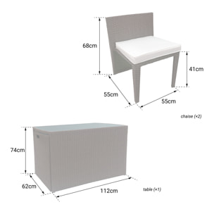 Salon de jardin encastrable SANTORIN en résine tressée grise 2 places - coussins gris