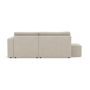 Topaze - canapé d'angle droit 4 places convertible avec coffre sans accoudoir en velours côtelé - Beige