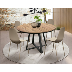 Tavolo rotondo PANTELLERIA in legno effetto rovere rustico con base a X in metallo antracite, allungabile ⌀120 cm - ⌀170 cm
