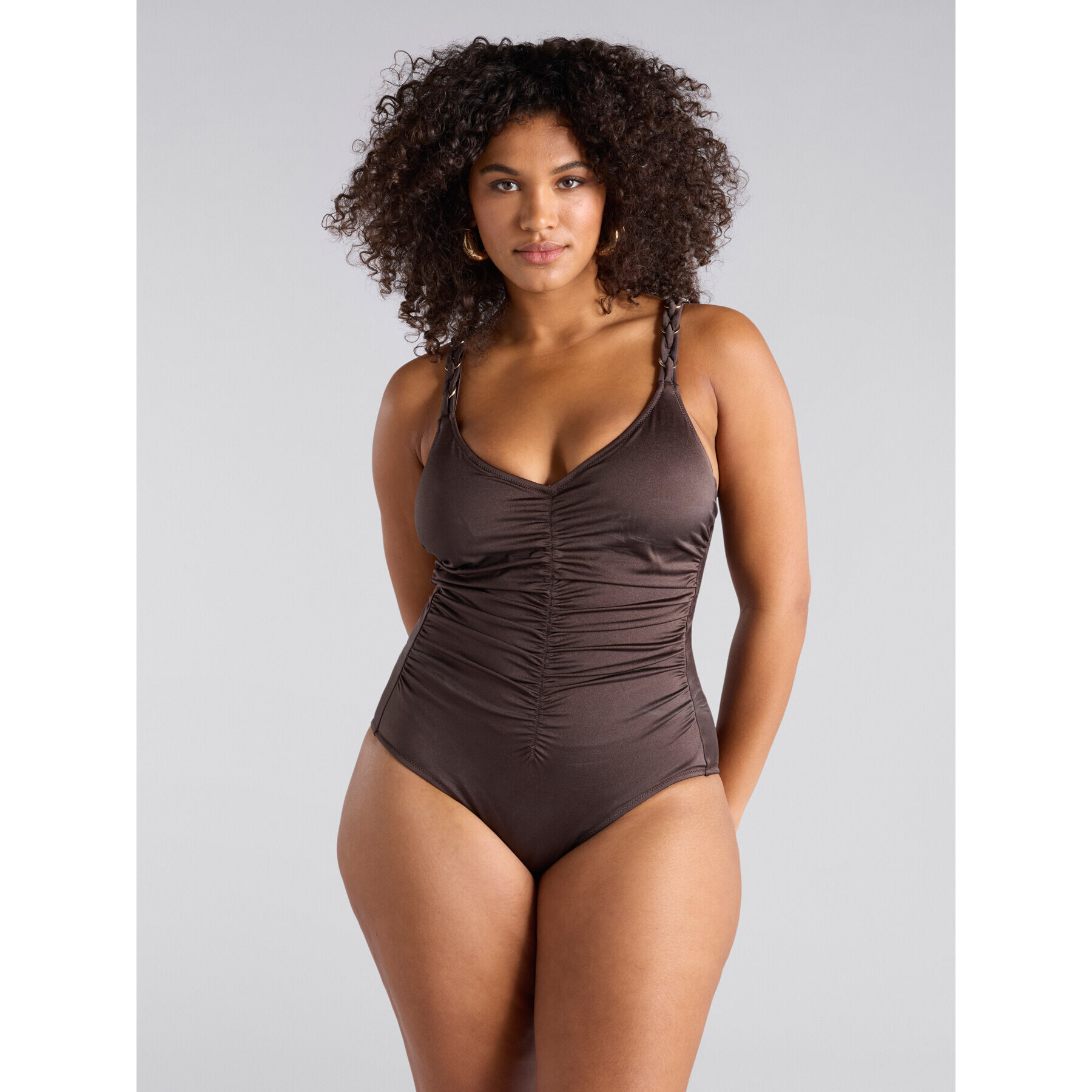 Fiorella Rubino - Bañador de una pieza con control de barriga fruncido - Marrón
