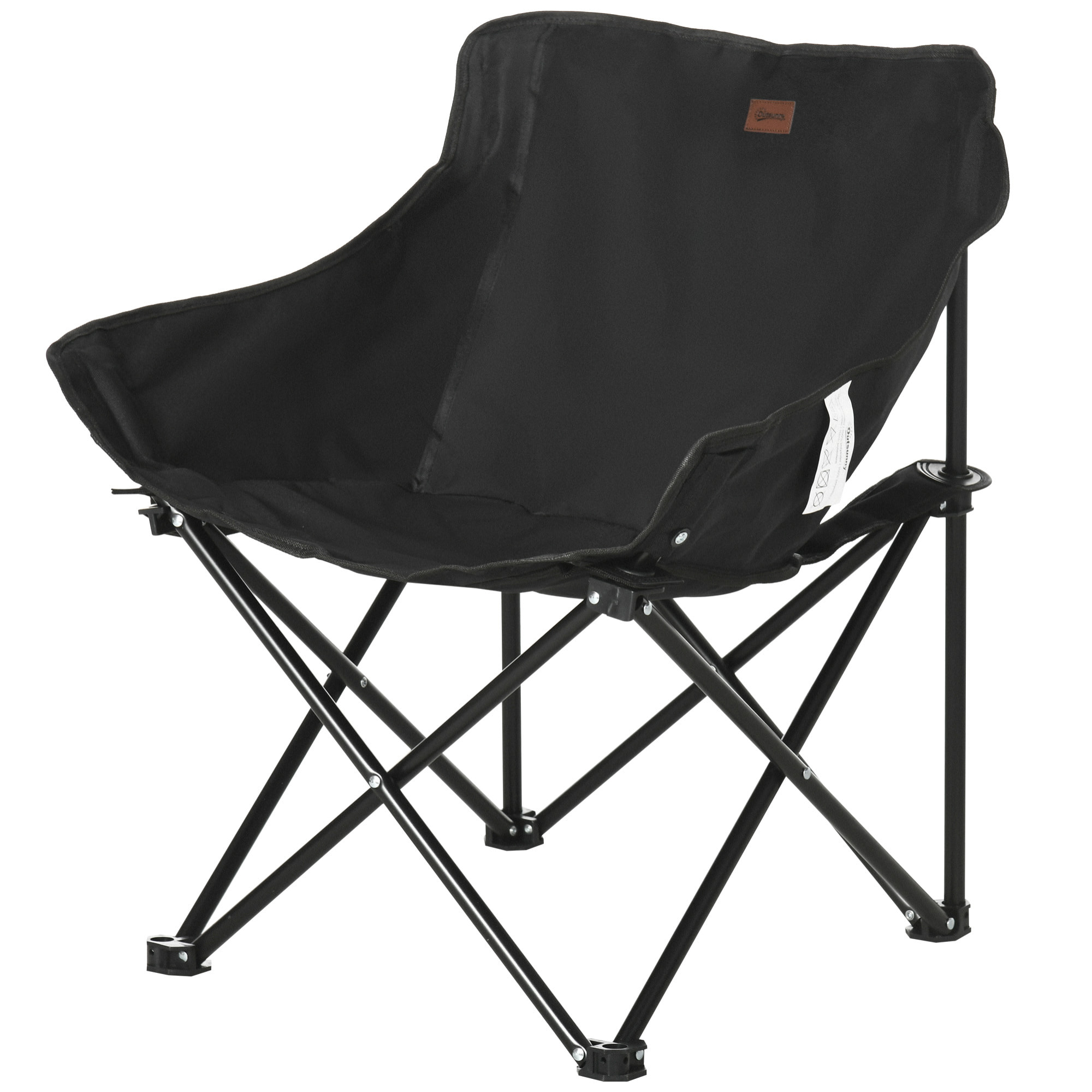Chaise de camping pliable avec sac de transport et pochette de rangement acier oxford noir