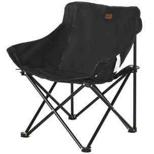 Chaise de camping pliable avec sac de transport et pochette de rangement acier oxford noir