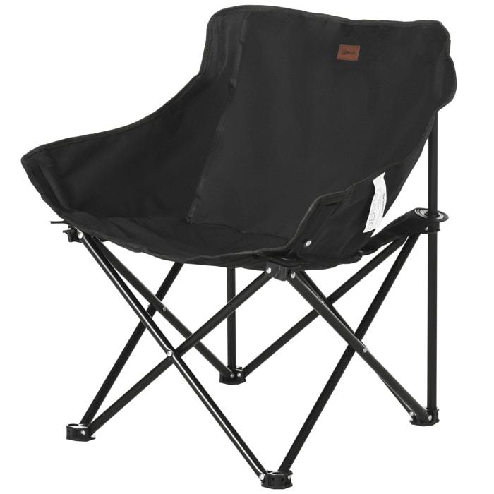Chaise de camping pliable avec sac de transport et pochette de rangement acier oxford noir
