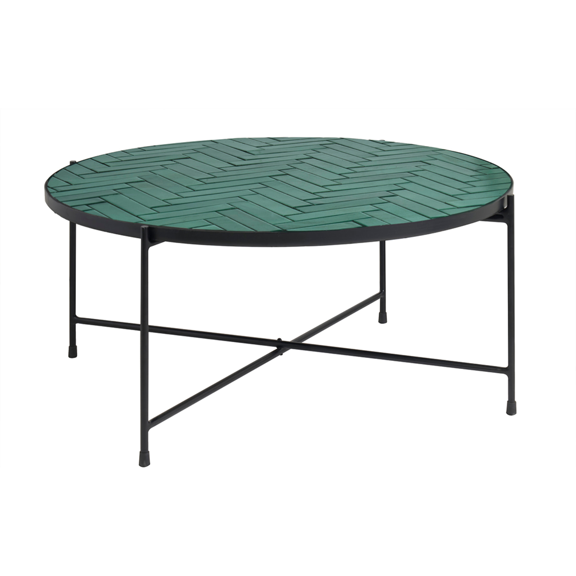 Table basse ronde en céramique vert foncé et métal noir D80.5 cm KOTTA