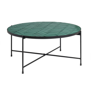 Table basse ronde en céramique vert foncé et métal noir D80.5 cm KOTTA