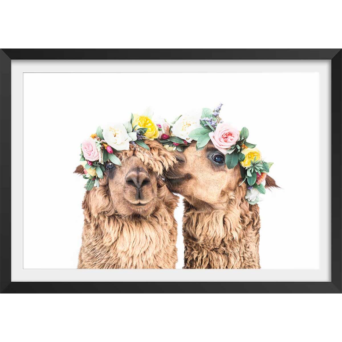 Affiche enfant alpagas bohèmes  Affiche + cadre en bois - Noir