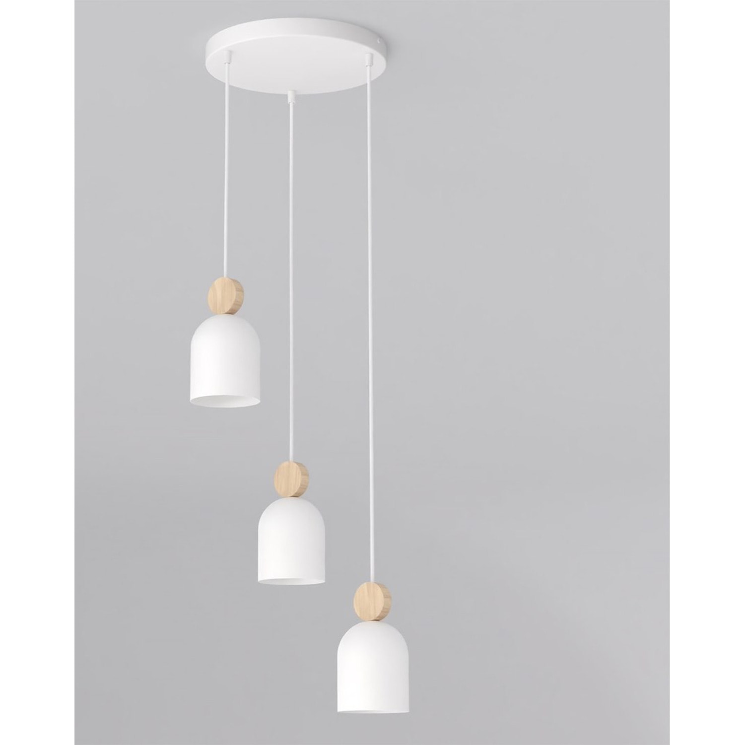 Lampada a sospensione MESI in acciaio bianco opaco e legno
