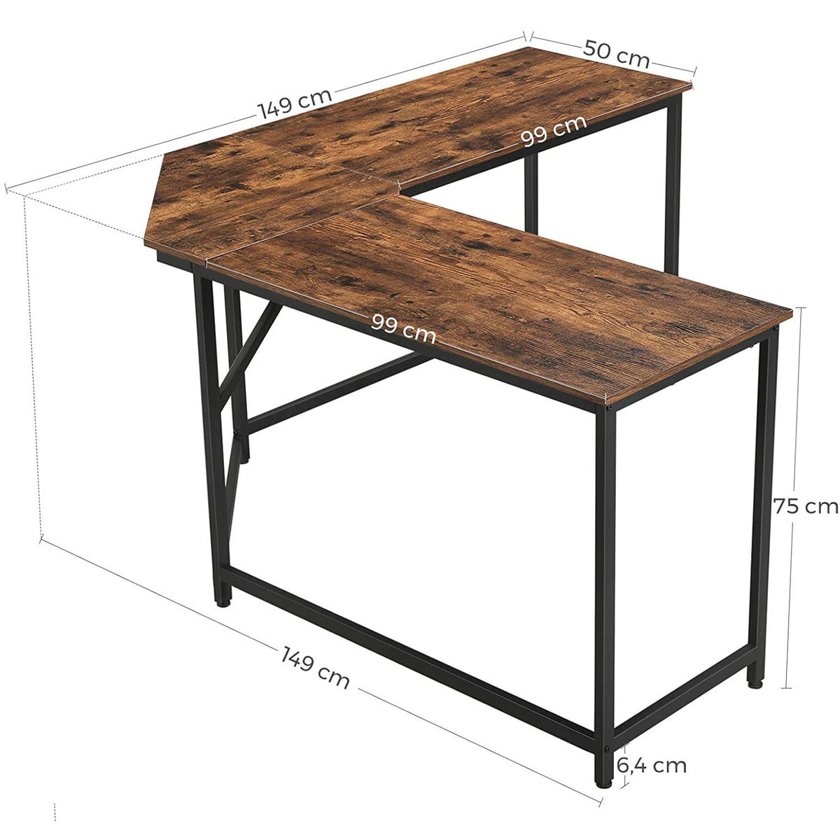 Scrivania ad Angolo Stile Industriale 149x149 cm in Truciolare e Acciaio Nero
